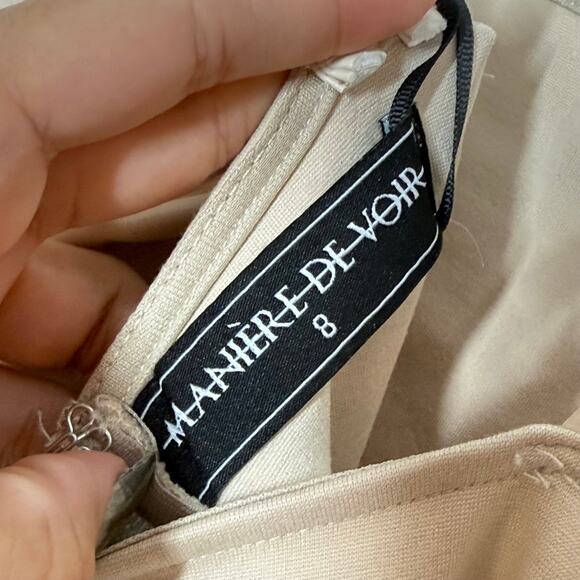 NEW Maniere de Voir Mini Dress Women's Size 8 Tan Faux Leather Ruched Side Party - Picture 9 of 10